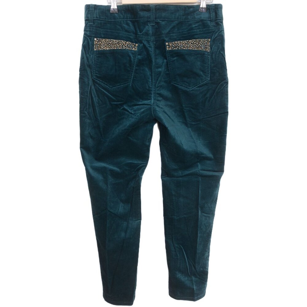 Chico's Rhinestone Dark Green Velour Pants Size 12 (2) Straight Leg Jeans‎